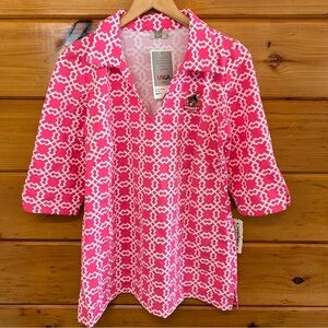 Katherine Way NWT USGA logo V Neck Collared Stretchy Tunic Size Large